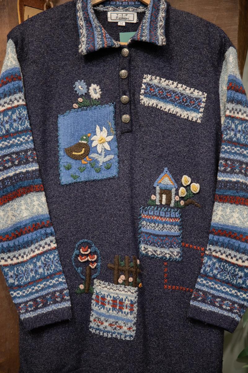 90s Navy VIP Nakışlı Kazak