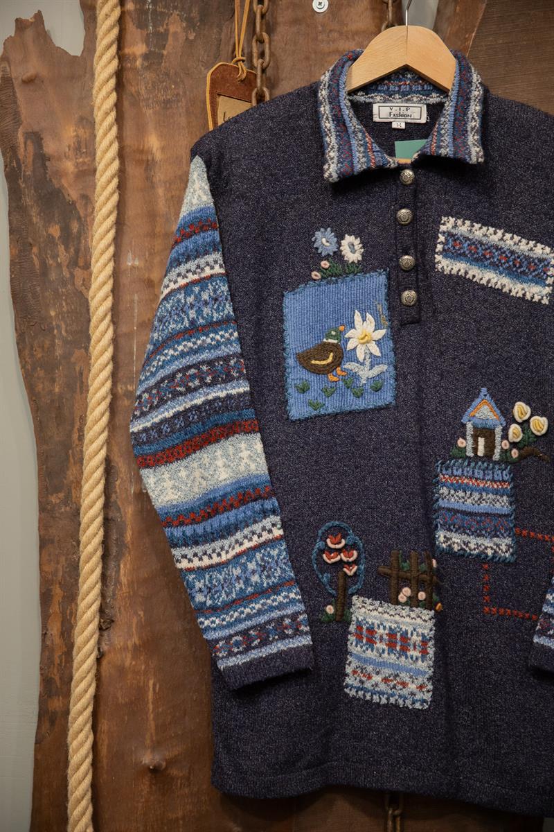 90s Navy VIP Nakışlı Kazak