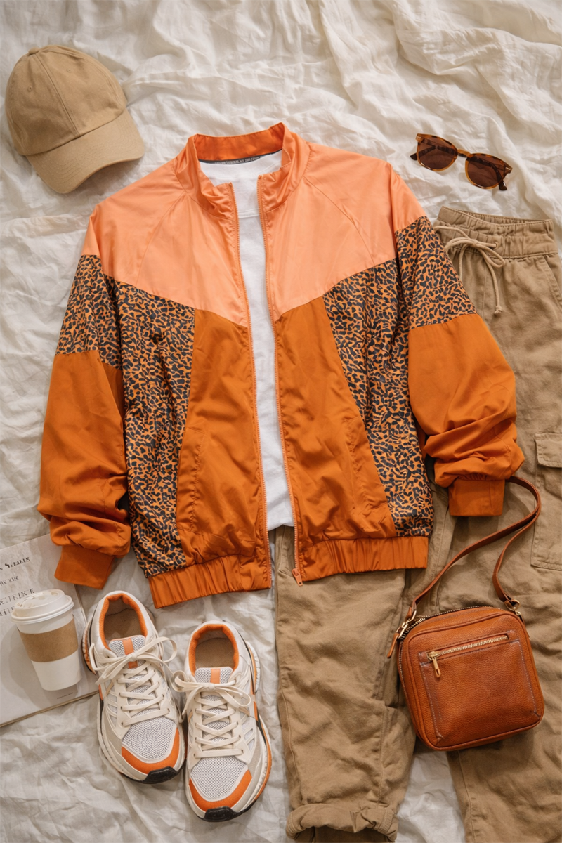 90s Neon Leopard Bomber Ceket