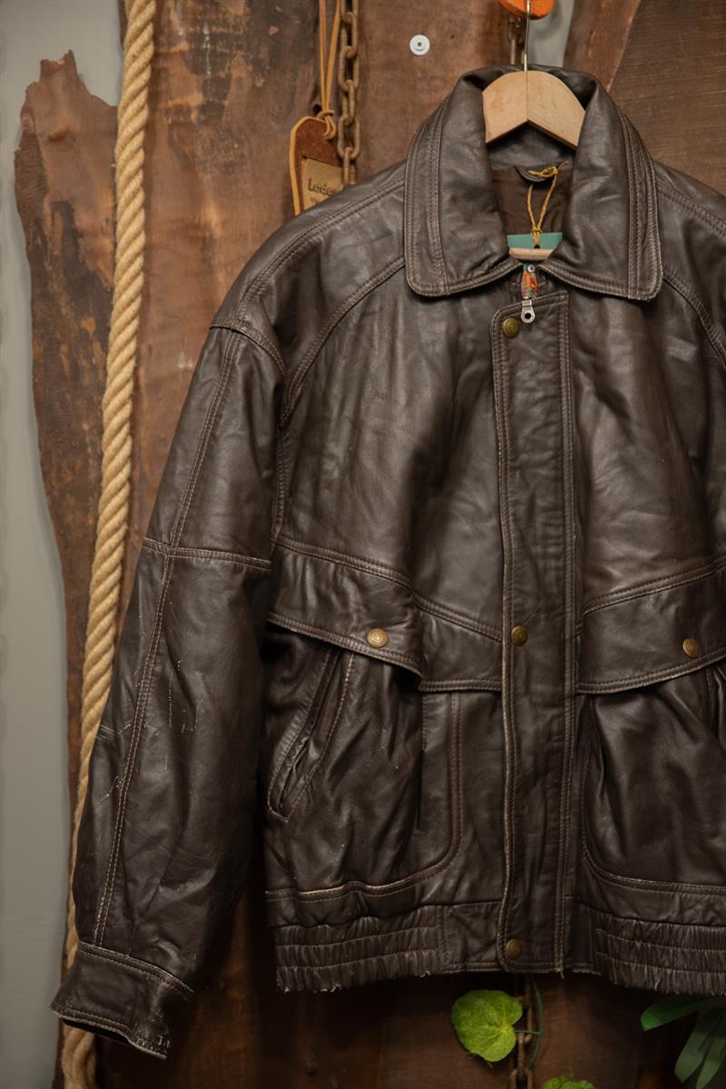 90s Oversize Acı Kahve Bomber Deri Ceket