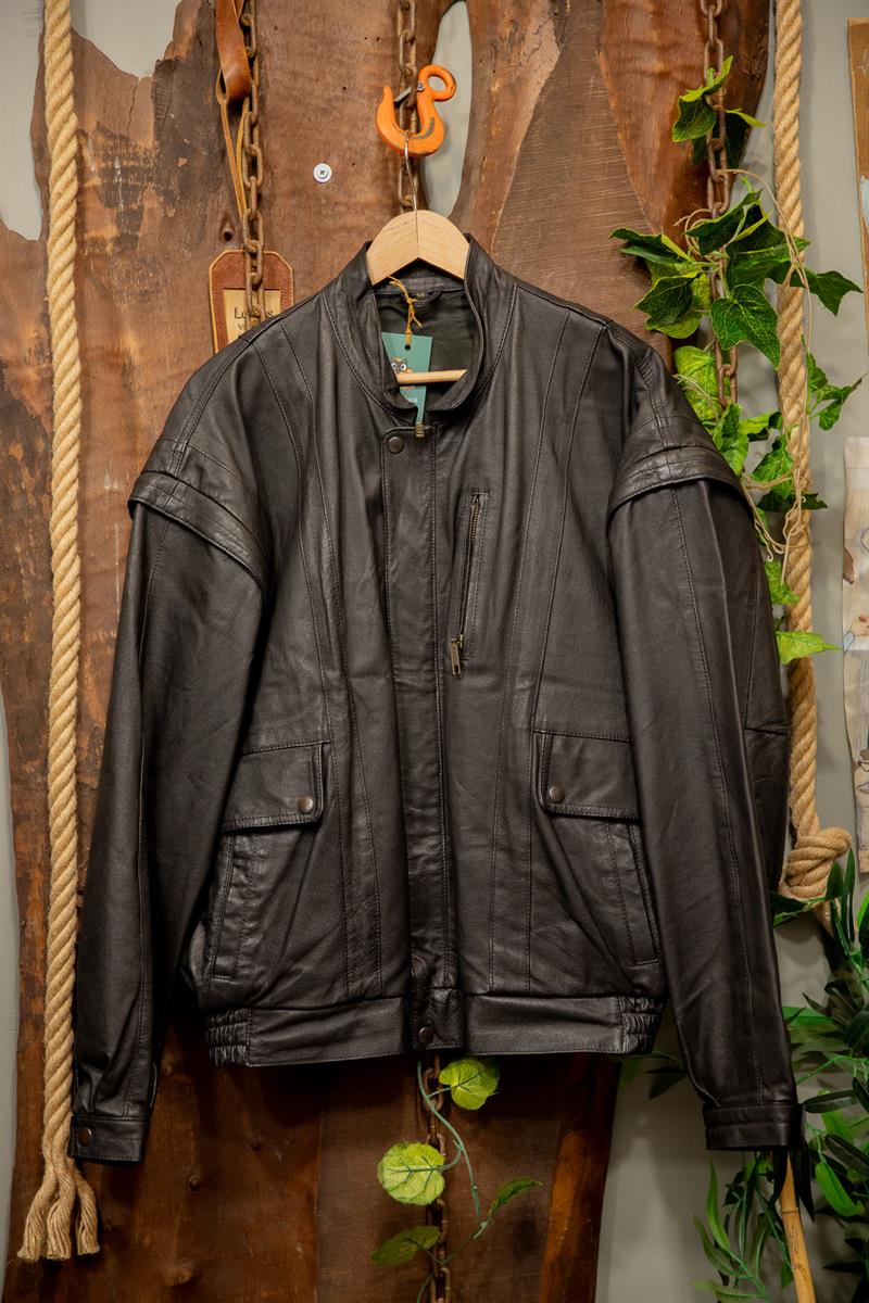 90s Oversize Black Classic Deri Ceket