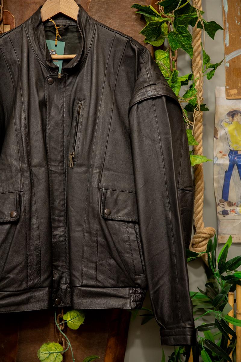 90s Oversize Black Classic Deri Ceket