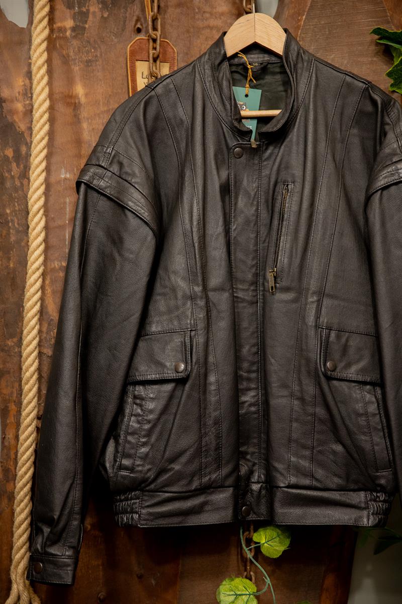 90s Oversize Black Classic Deri Ceket