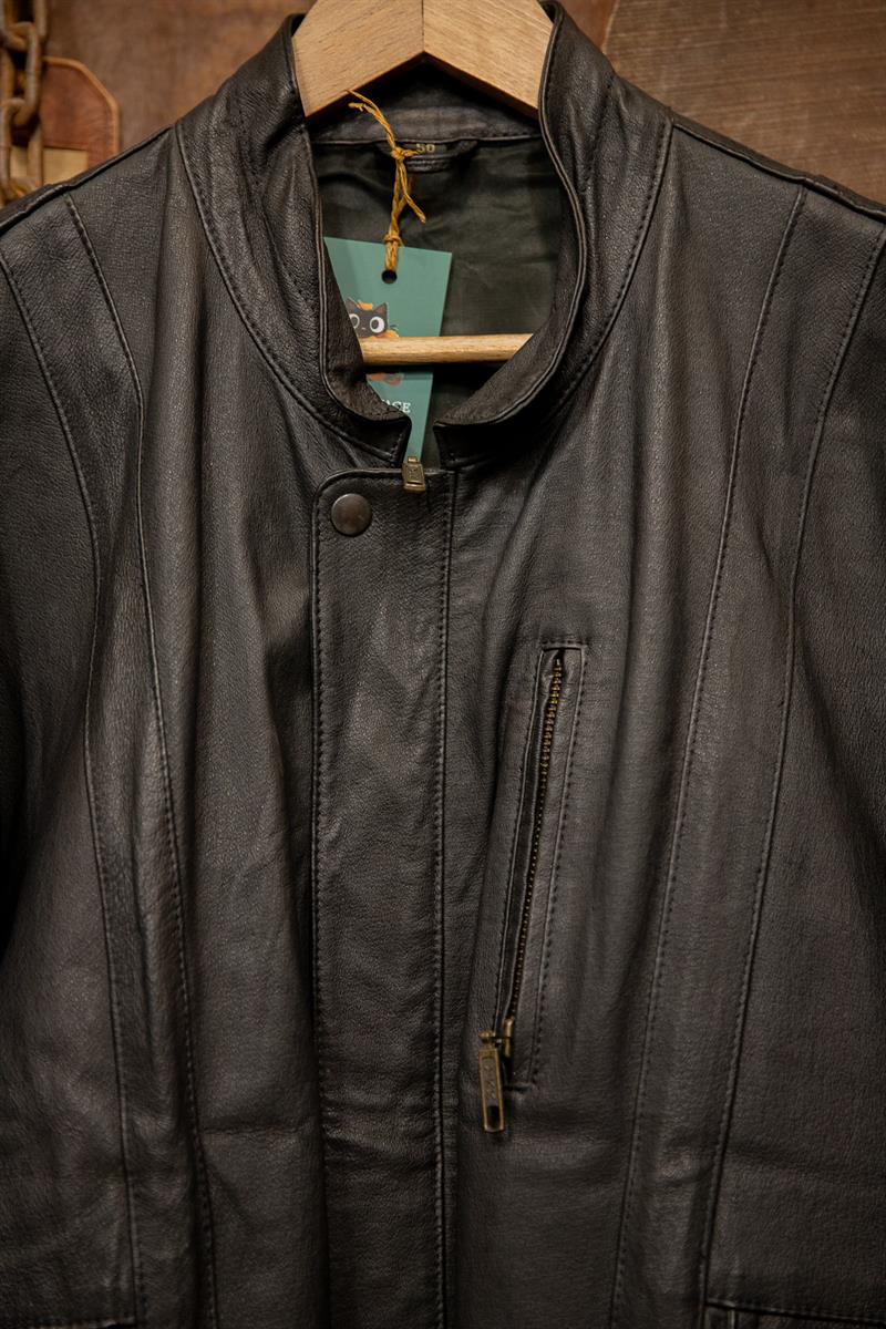90s Oversize Black Classic Deri Ceket