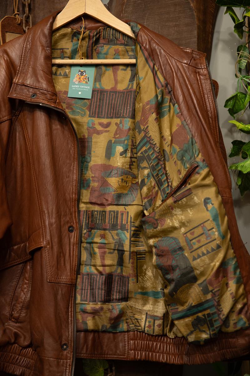 90s Oversize Brown Bomber Deri Ceket
