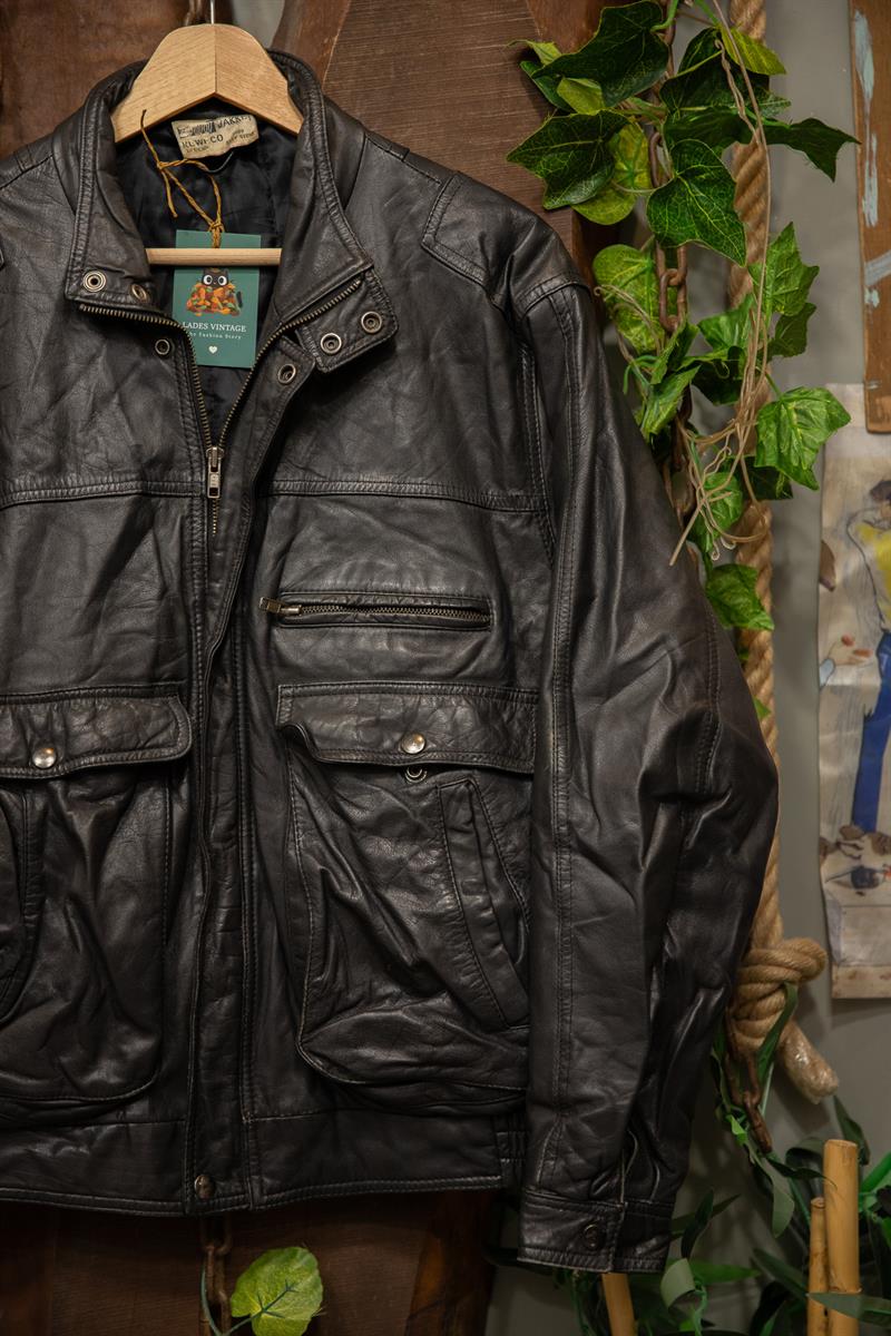 90s Oversize Cepli Moto Bomber Deri Ceket