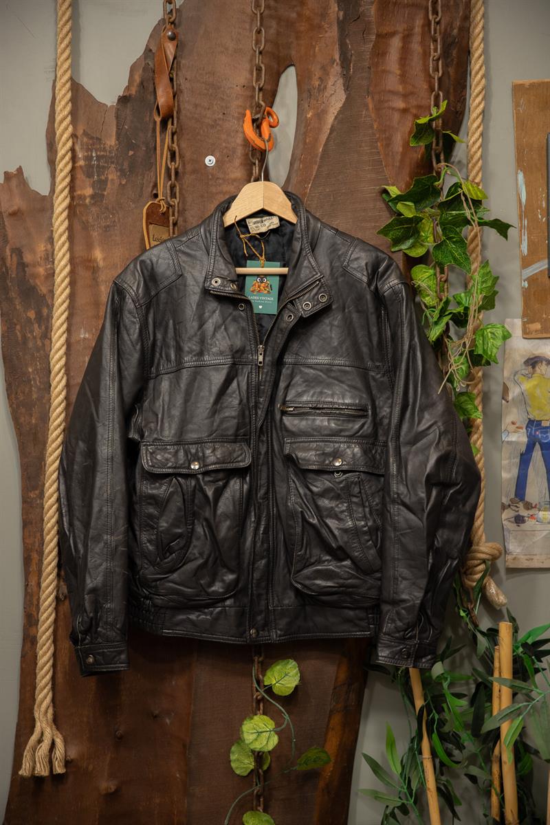 90s Oversize Cepli Moto Bomber Deri Ceket