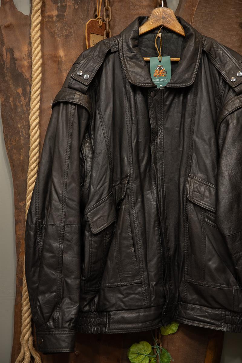 90s Oversize Classic Bomber Deri Ceket