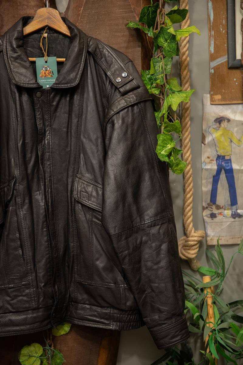 90s Oversize Classic Bomber Deri Ceket