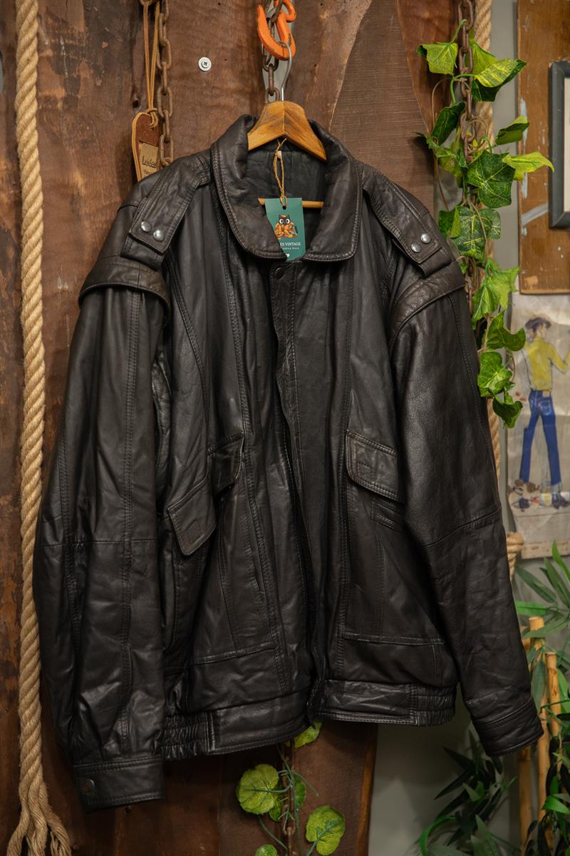 90s Oversize Classic Bomber Deri Ceket