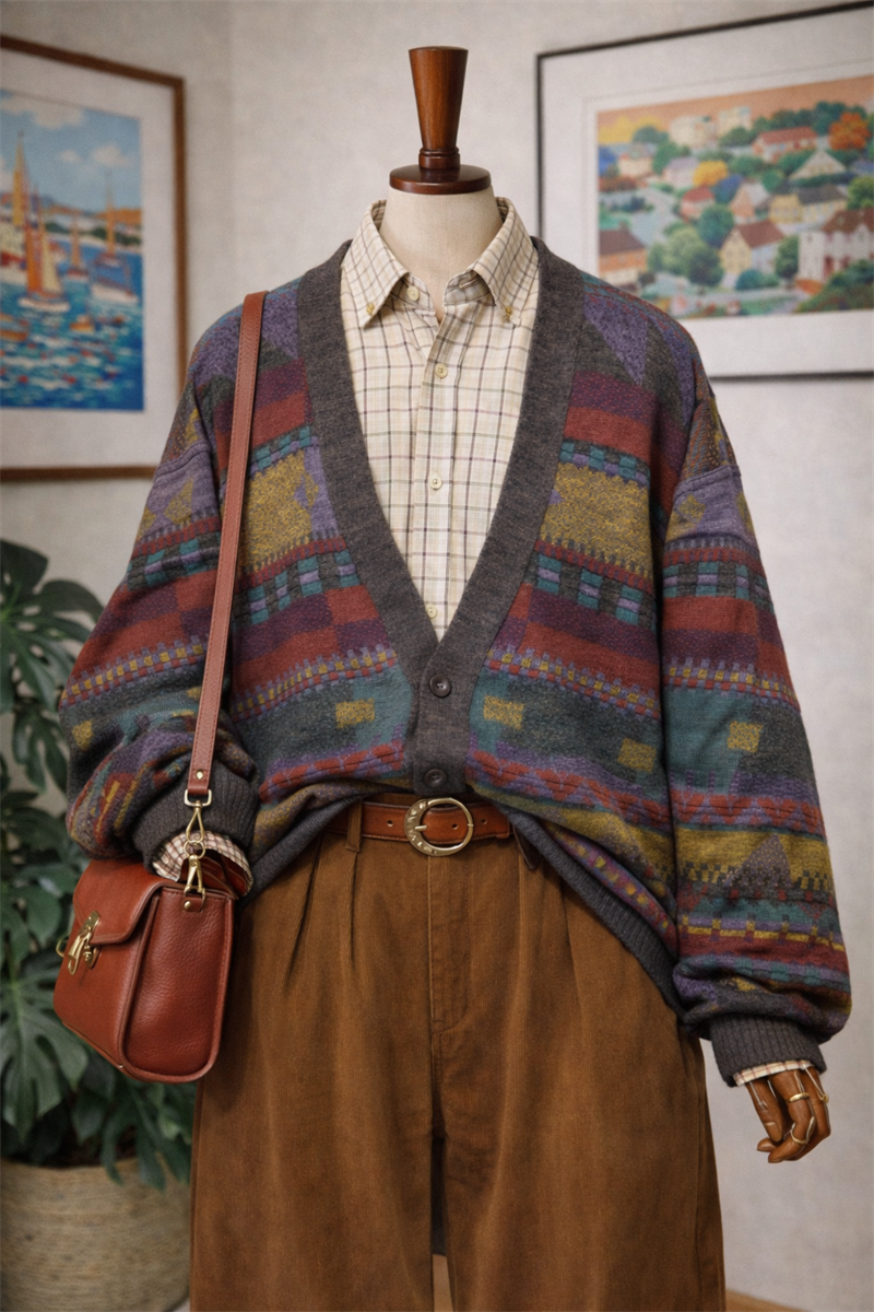 90s Oversize Etnik Hırka