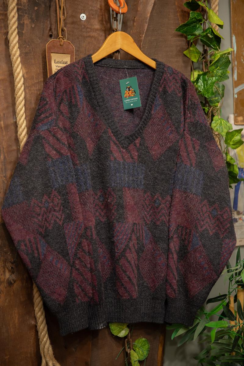 90s Oversize V-Neck Yün Kazak