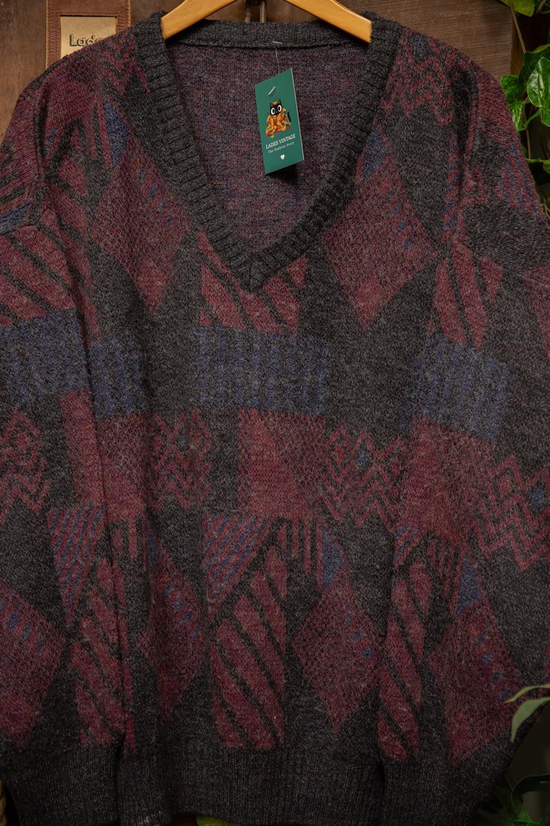 90s Oversize V-Neck Yün Kazak