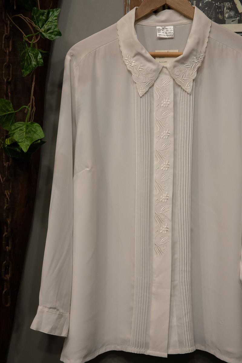 90s PARIS Nakış Yaka Kadın Gömlek
