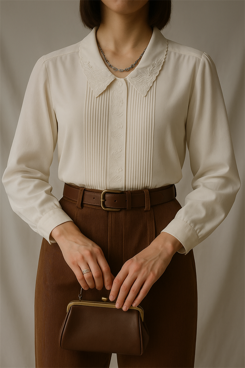 90s PARIS Nakış Yaka Kadın Gömlek