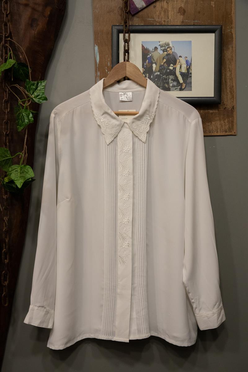 90s PARIS Nakış Yaka Kadın Gömlek