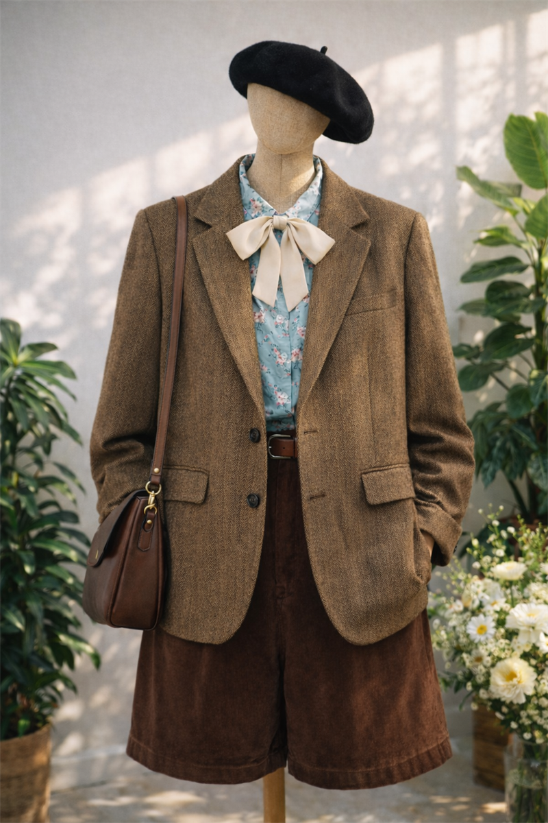 90s Plaid Tweed Blazer Ceket