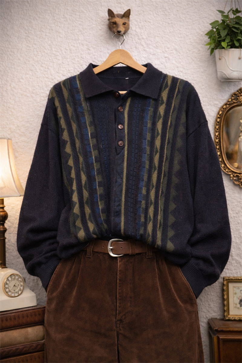 90s Polo Yaka Navy Kazak