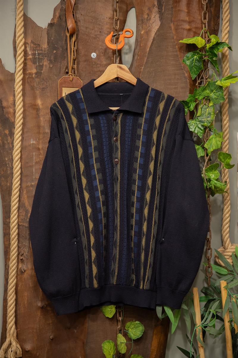 90s Polo Yaka Navy Kazak