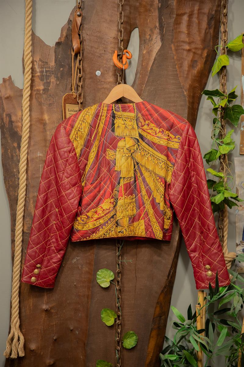 90s Red Quilted Kabartma Deri Ceket
