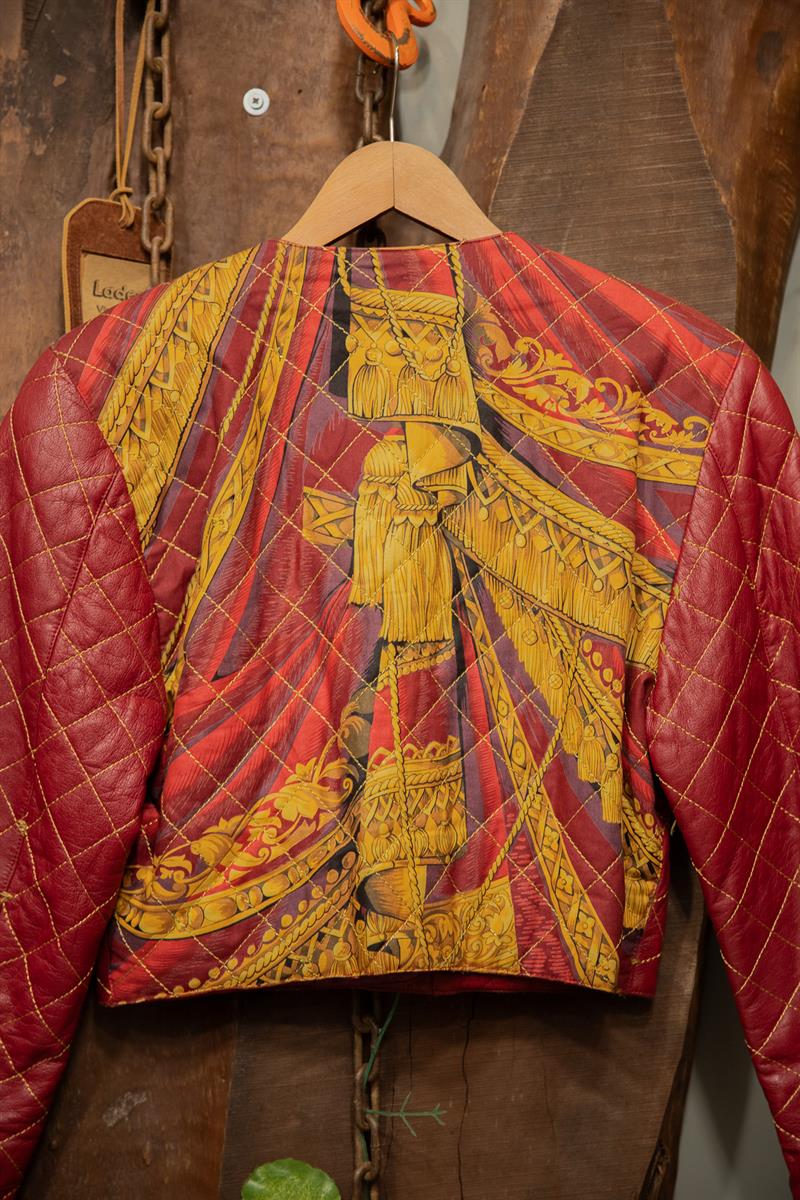 90s Red Quilted Kabartma Deri Ceket