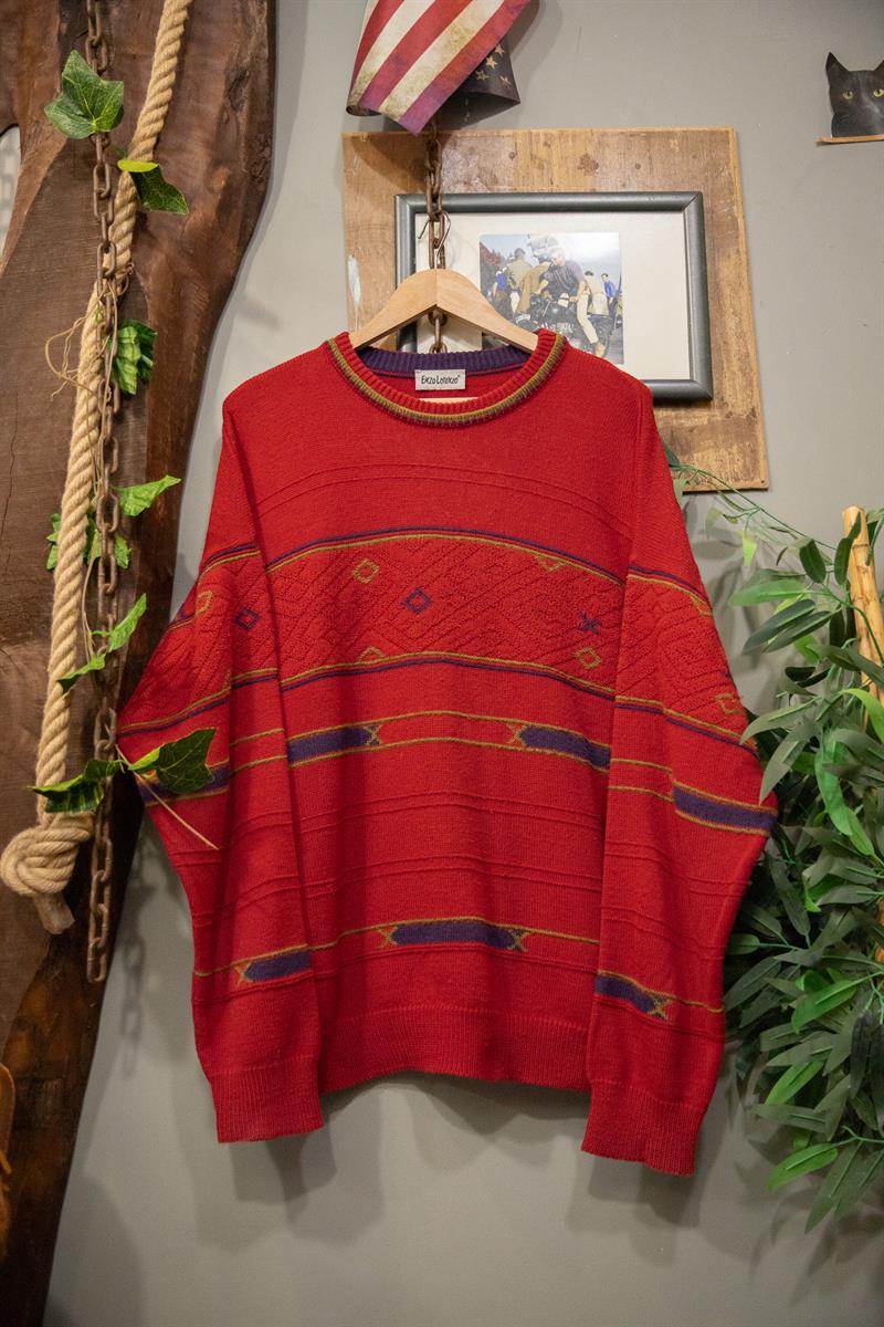 90s Red Tribal Sweater-Kazak
