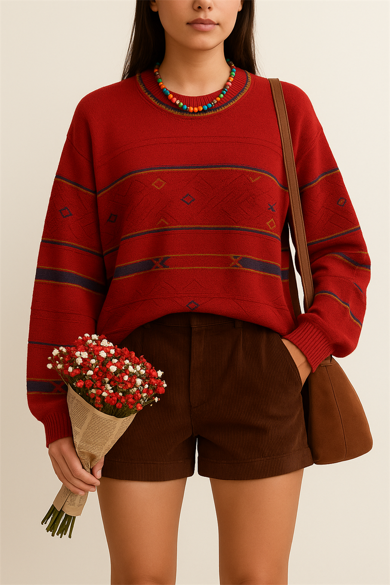 90s Red Tribal Sweater-Kazak