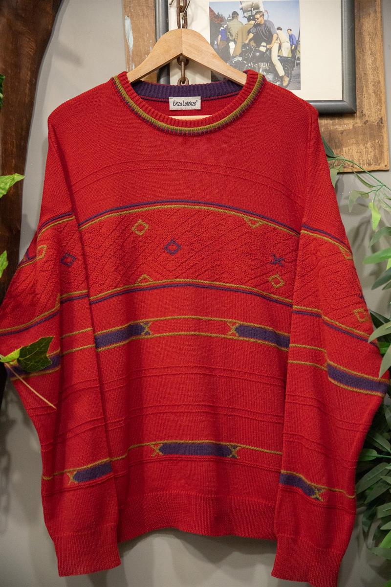 90s Red Tribal Sweater-Kazak