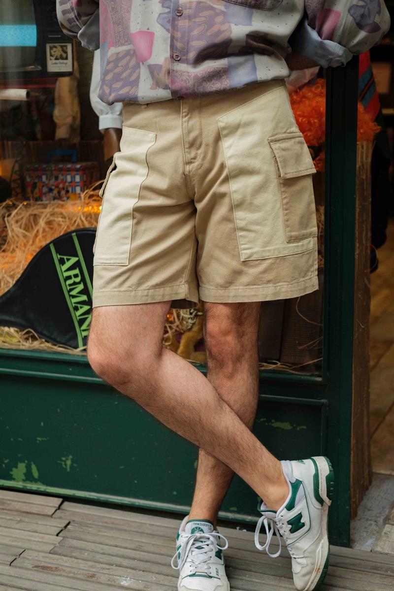 90s Retro Denim Camel Kargo Unisex Şort