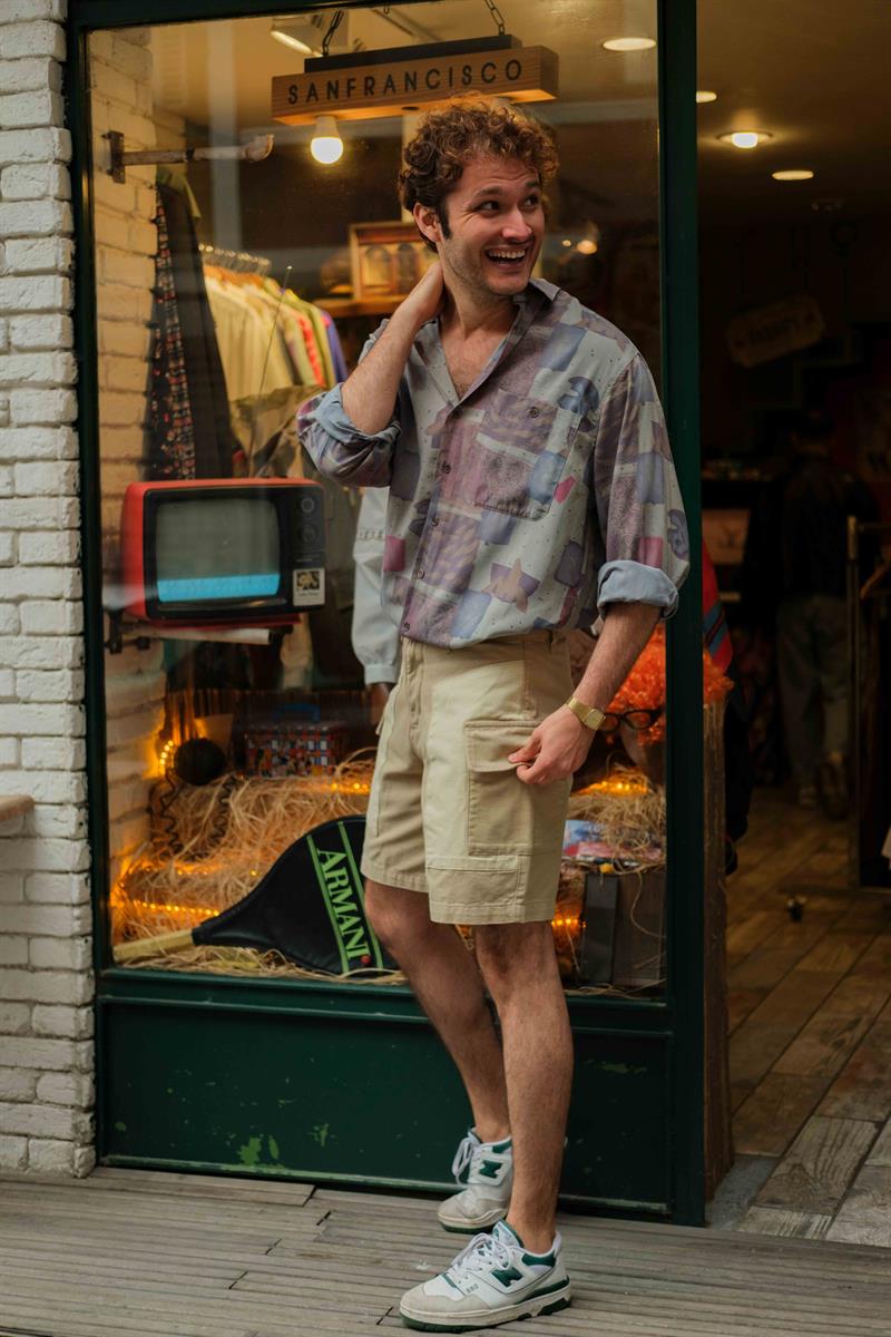 90s Retro Denim Camel Kargo Unisex Şort