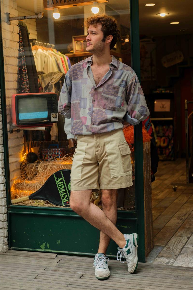 90s Retro Denim Camel Kargo Unisex Şort