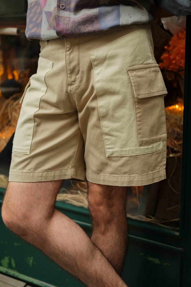 90s Retro Denim Camel Kargo Unisex Şort