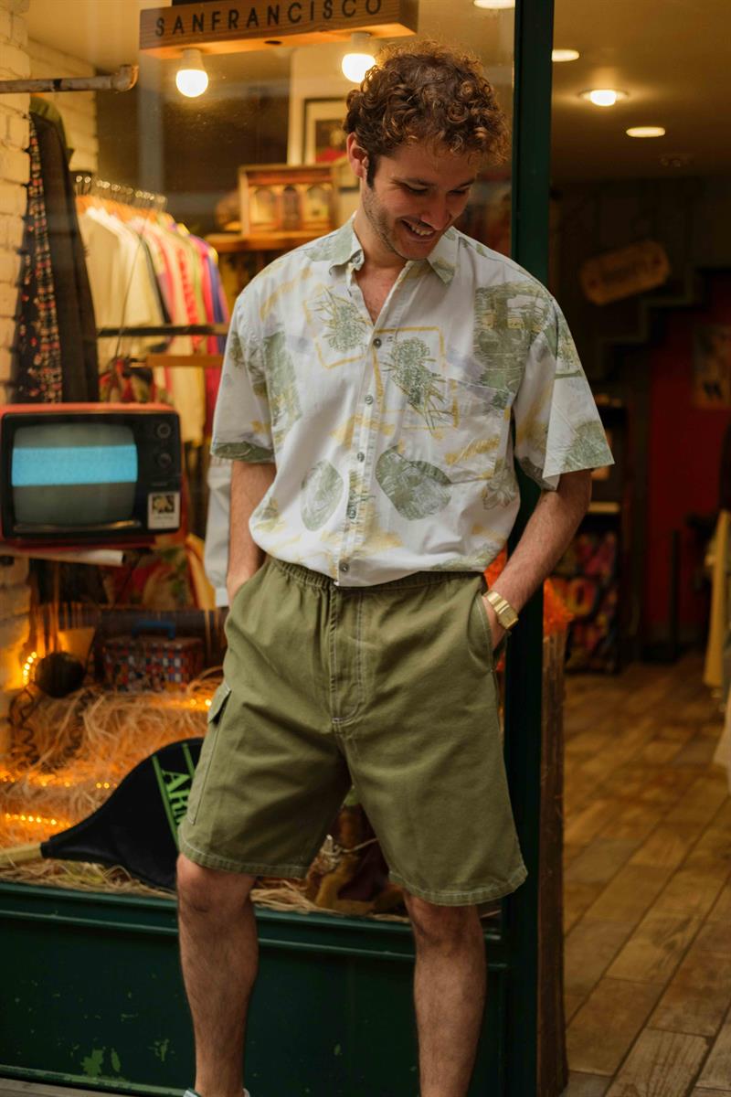 90s Retro Denim Green Cepli Şort