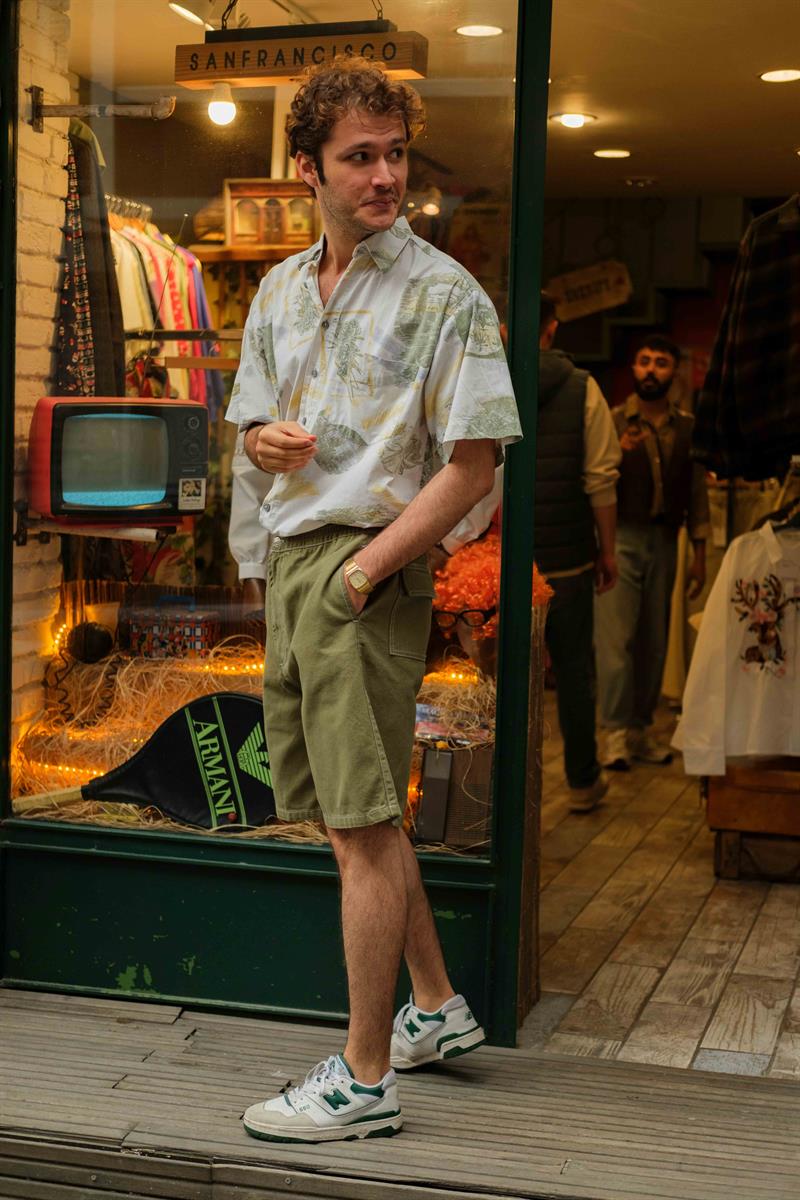 90s Retro Denim Green Cepli Şort