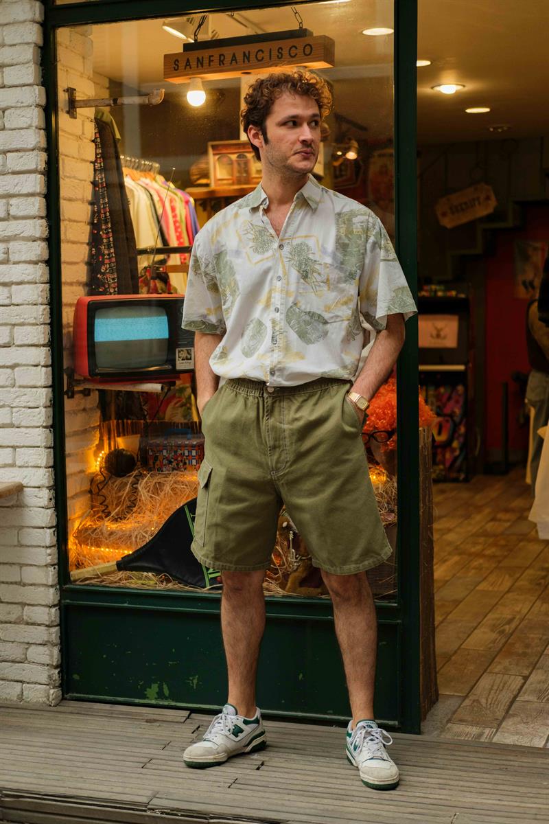 90s Retro Denim Green Cepli Şort