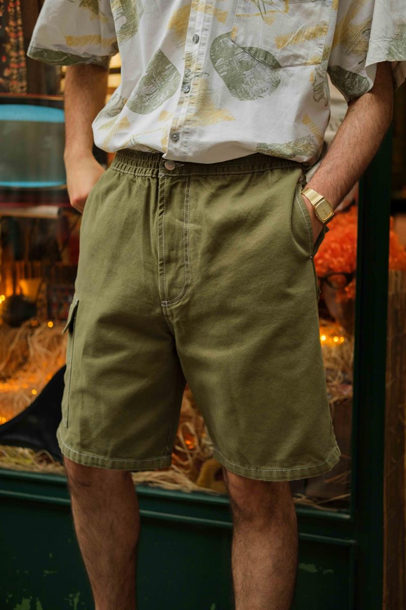 90s Retro Denim Green Cepli Şort