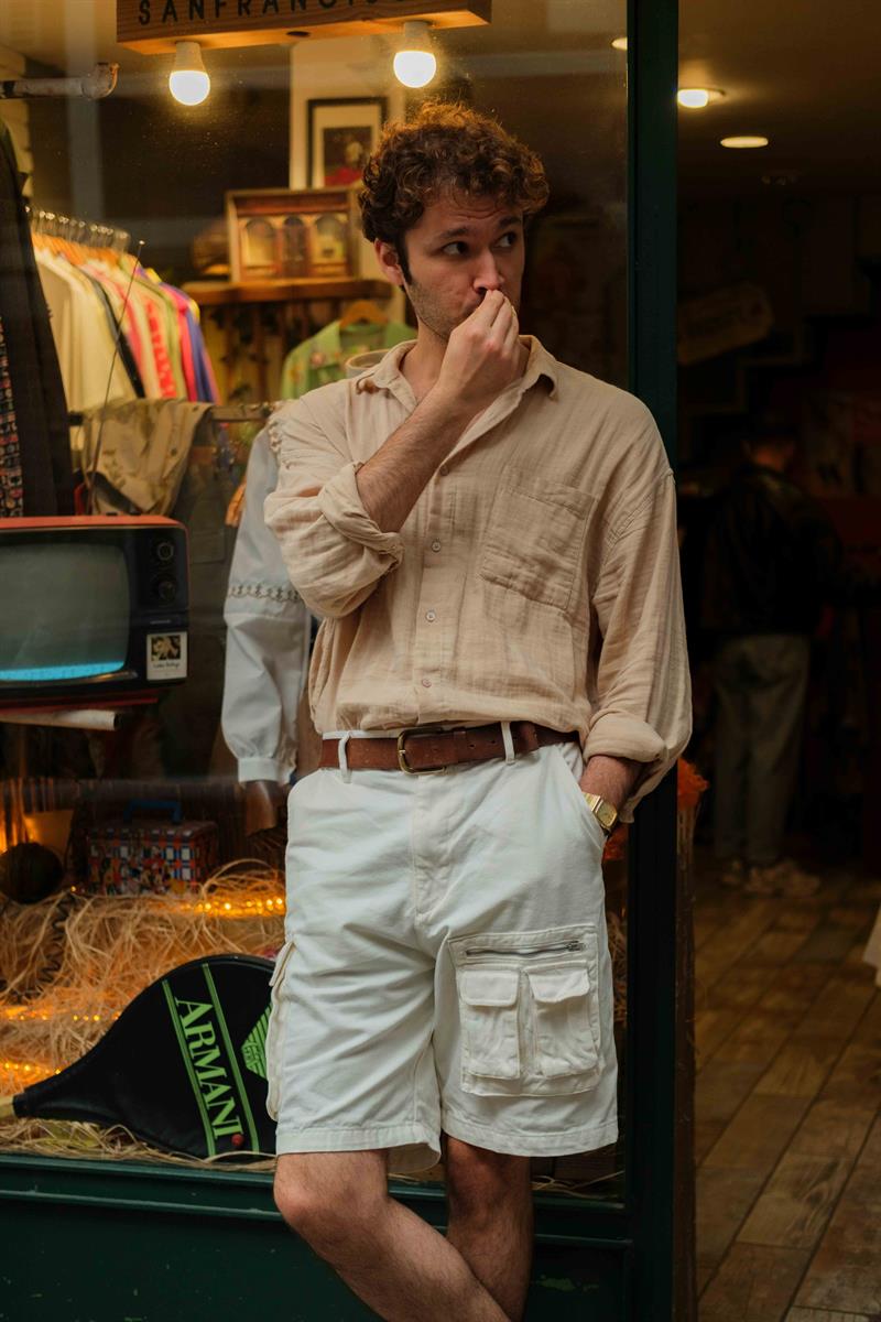 90s Retro Denim White Kargo Şort 