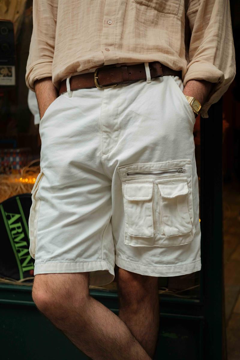 90s Retro Denim White Kargo Şort 