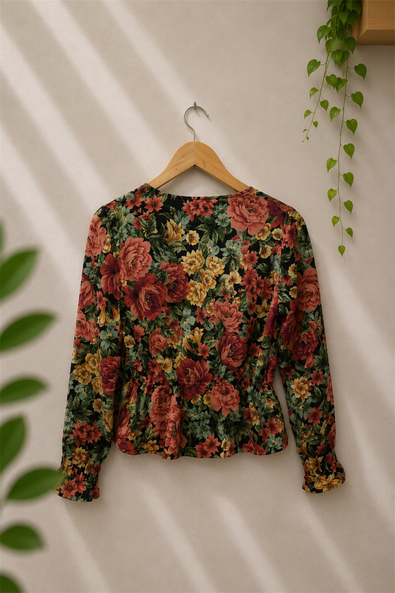 90s Romantik Floral Bluz/Gömlek