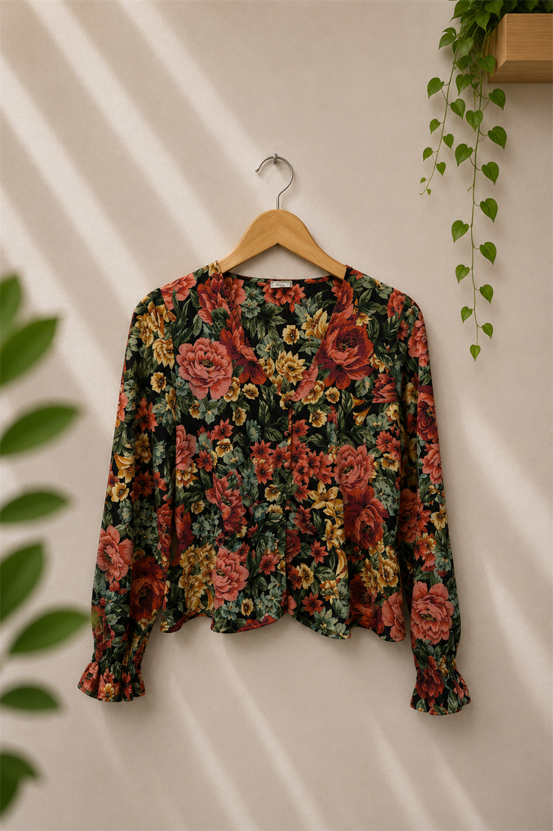 90s Romantik Floral Bluz/Gömlek