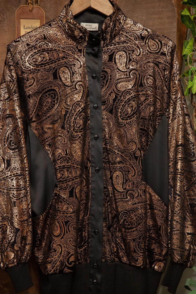 90s Shiny Paisley Saten Üst