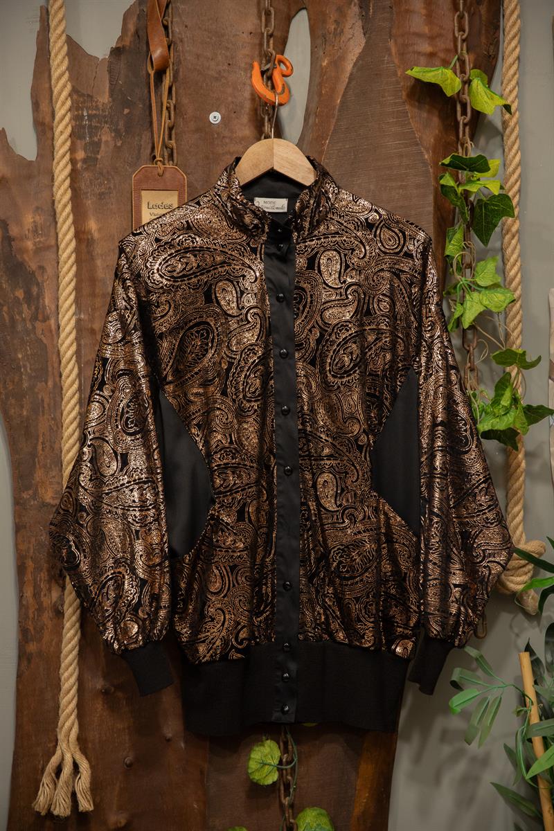 90s Shiny Paisley Saten Üst