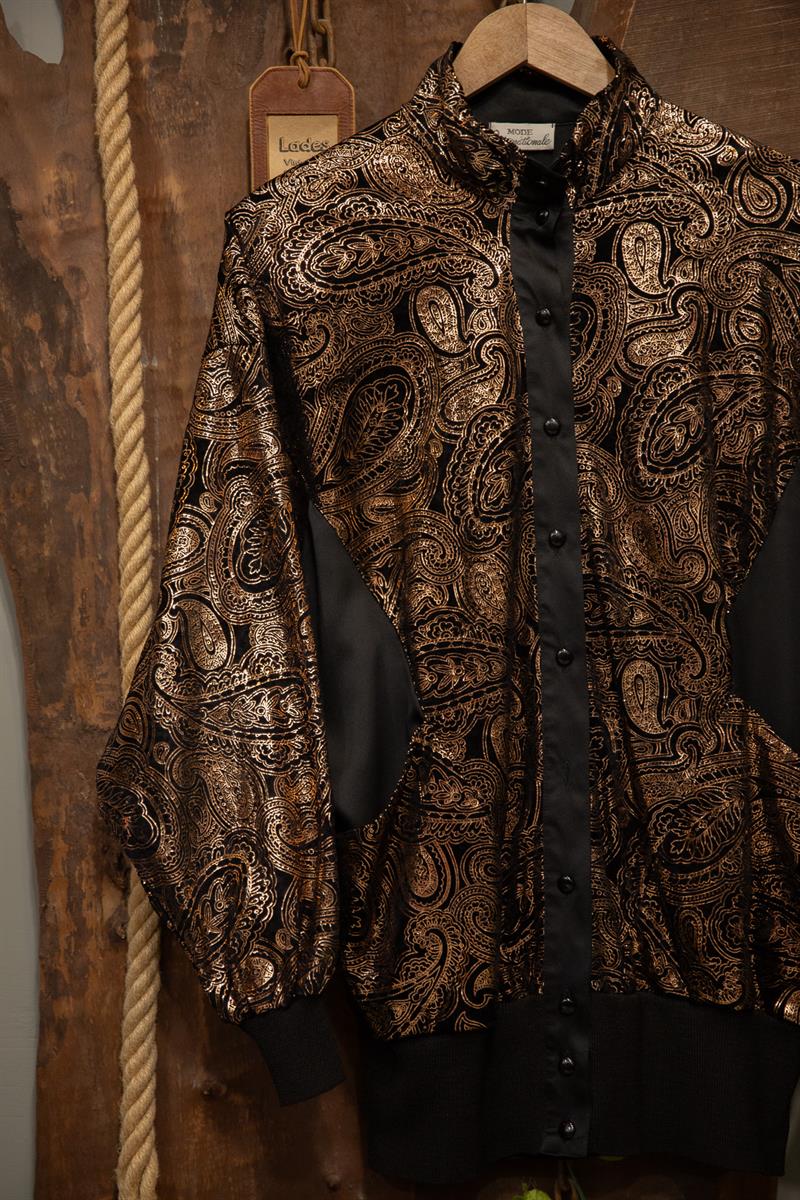 90s Shiny Paisley Saten Üst