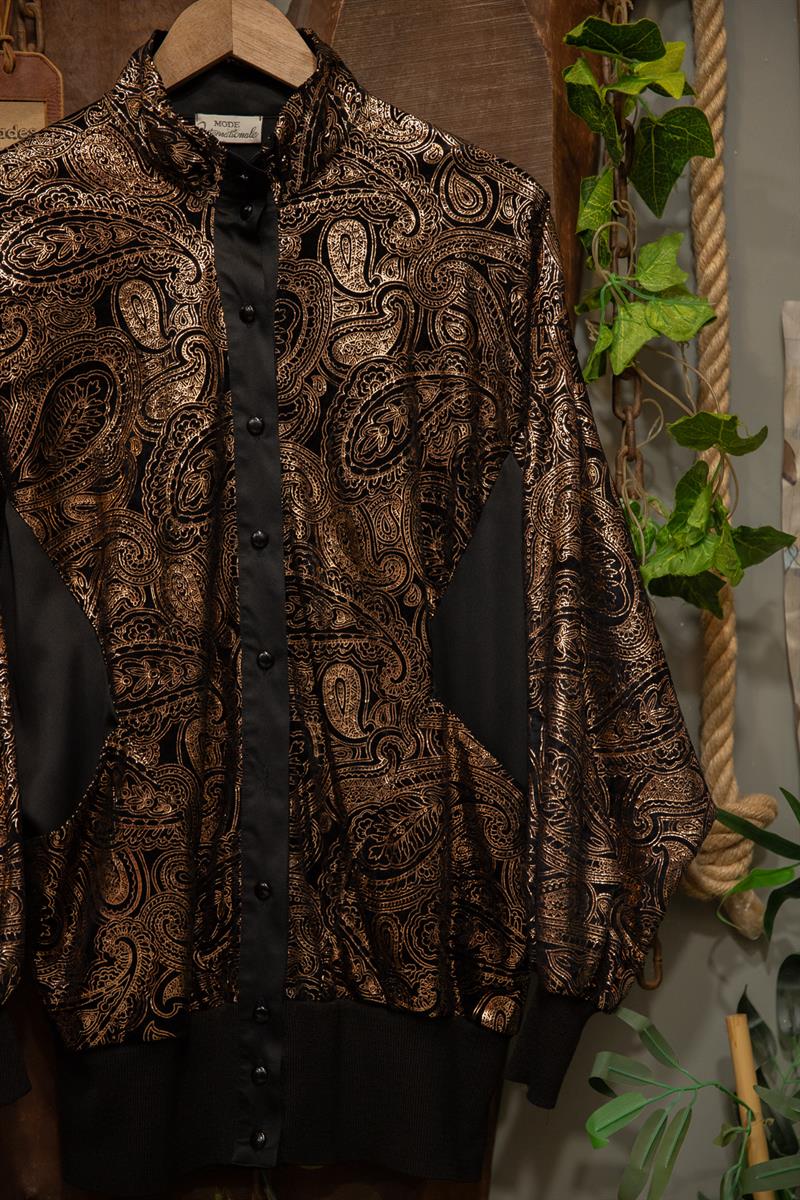 90s Shiny Paisley Saten Üst