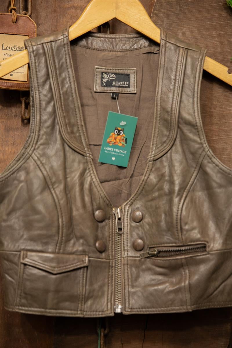 90s Staffe Cropped Deri Yelek