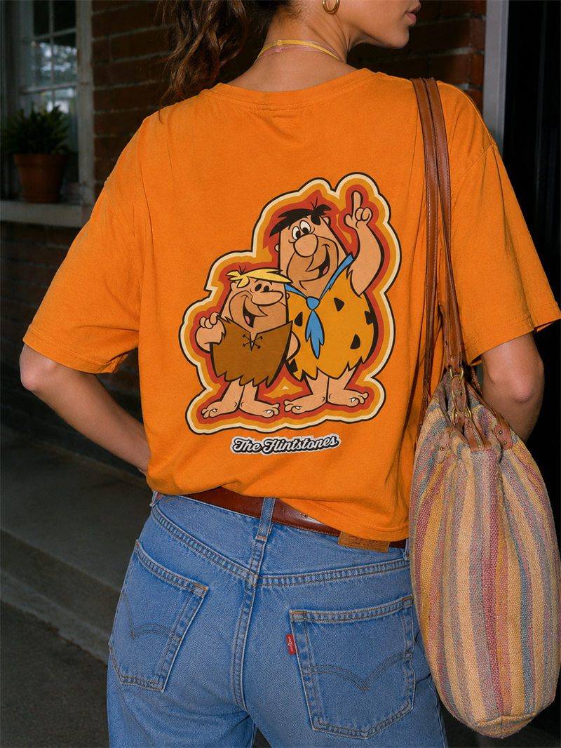 90s Taş Devri Baskılı Oversize Tişört
