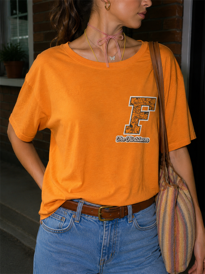 90s Taş Devri Baskılı Oversize Tişört