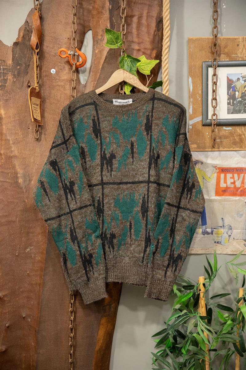 90s Teal&Grey Yün Kazak