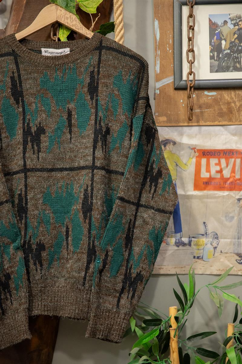 90s Teal&Grey Yün Kazak