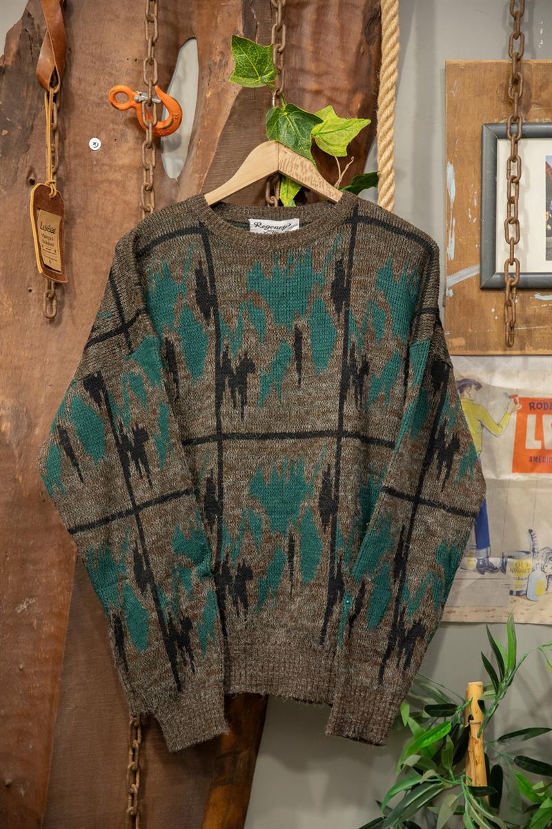 90s Teal&Grey Yün Kazak